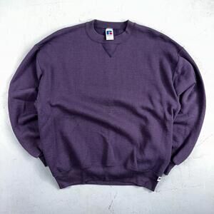Russell Athletic L USA Sweatshirt 90s VTG Crewneck Purple Basic Blank Essential